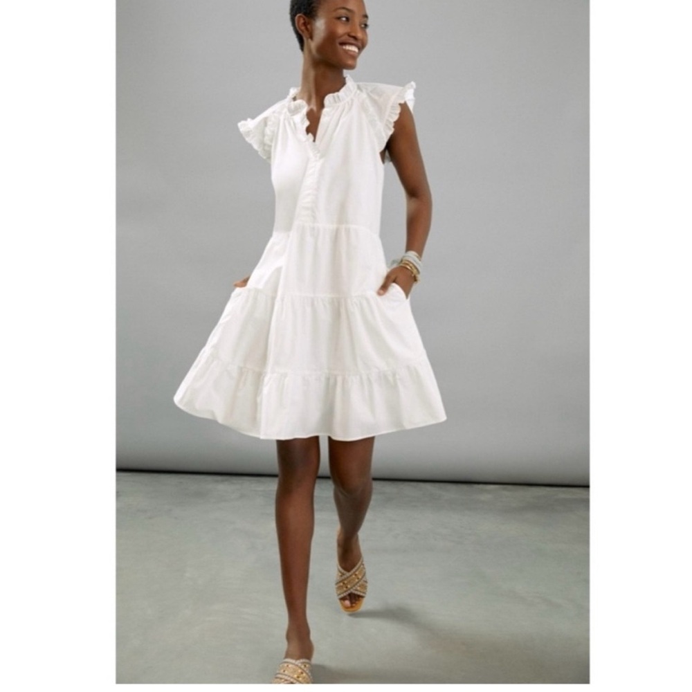 Anthropologie Othilia White Tiered Mini Dress Small